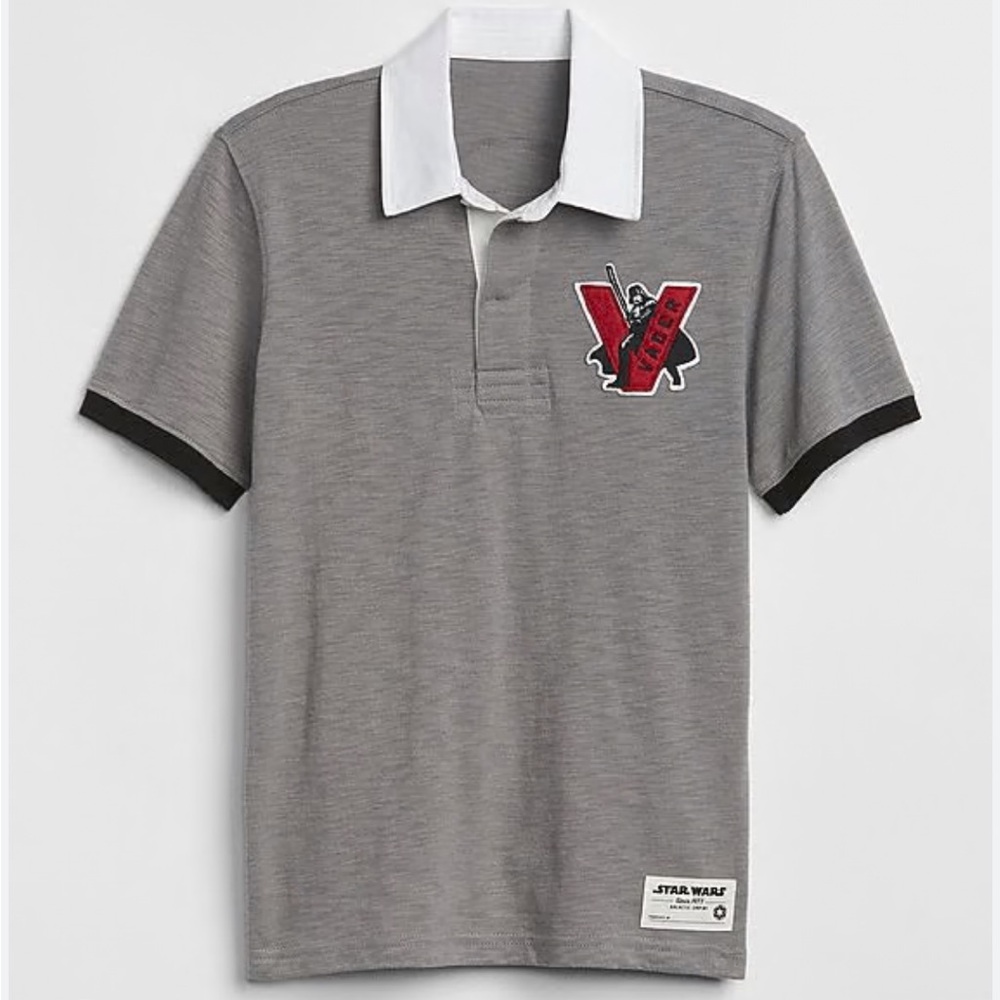 NWT Gap Kids Star Wars Gray Polo Shirt with Black Trim Size Large